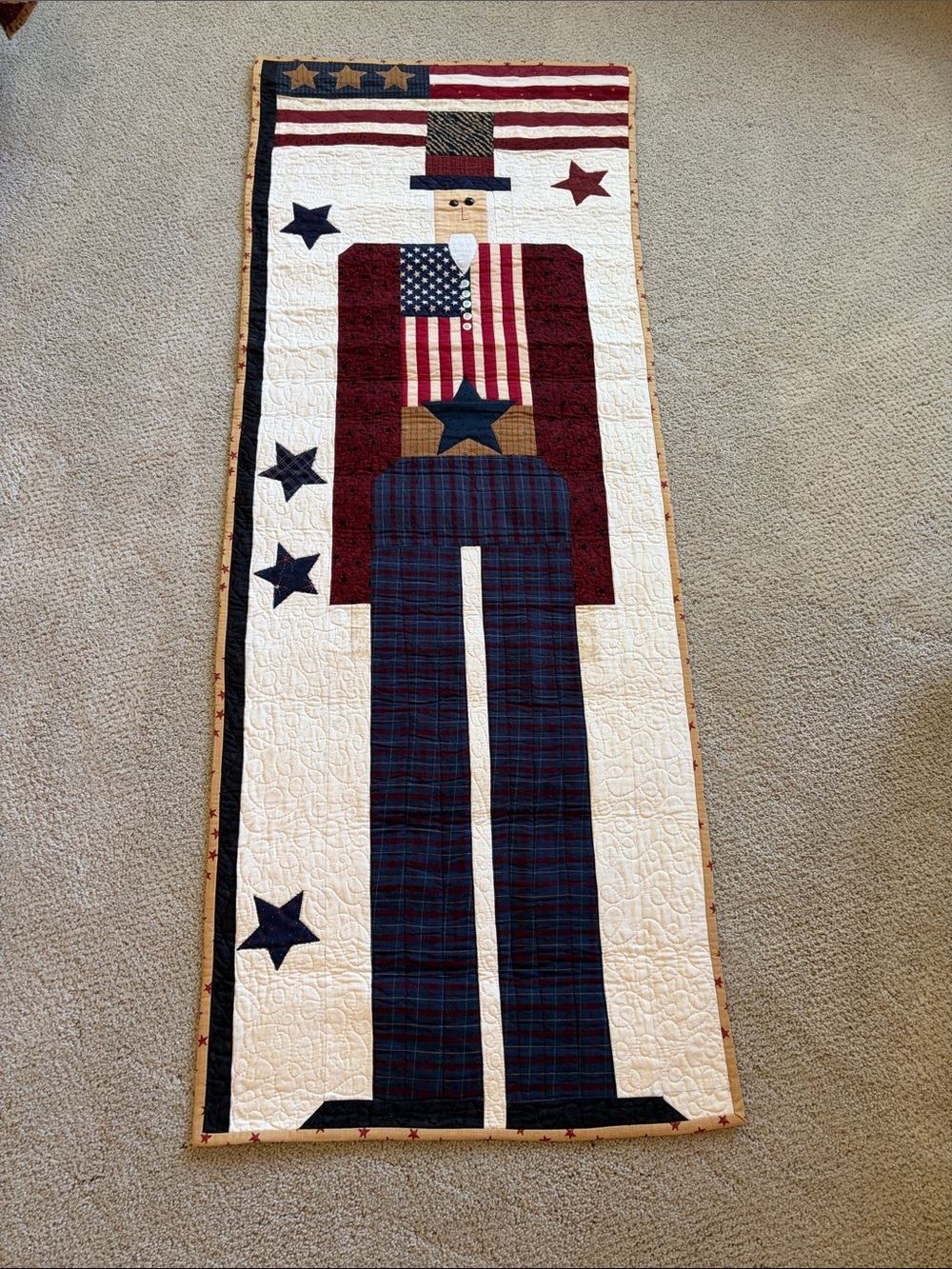 Patriotic Uncle Sam Quilted Wall Hanging - Red, Blue, White